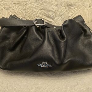 Coach Black Leather Gathered Shoulder Bag with Silver Hardware